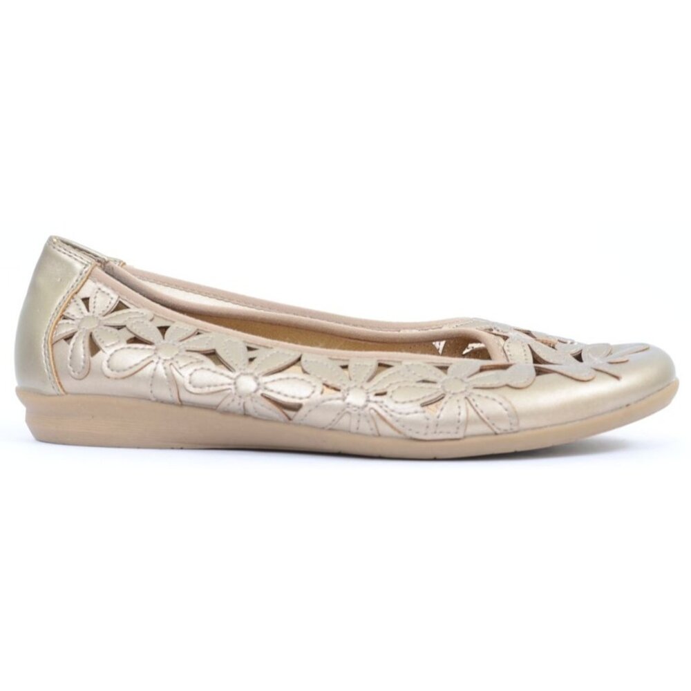 Earth Spirit Women 9.5 Gold Flowers Ballet Flat Shoe Fairy Cottagecore Whimsical